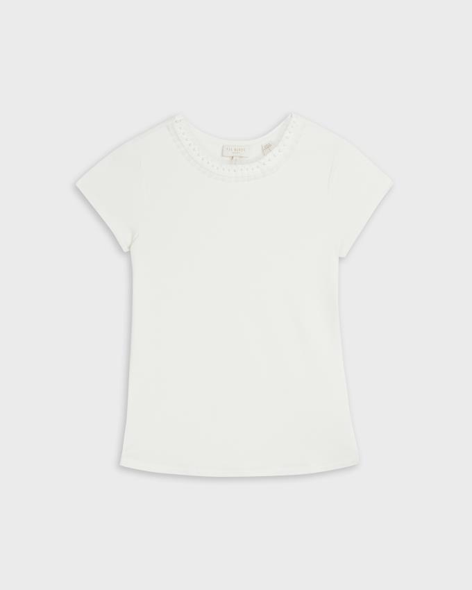 T-Shirt Ted Baker Frill Neck Fitted Blanche Femme | JEW-06849768